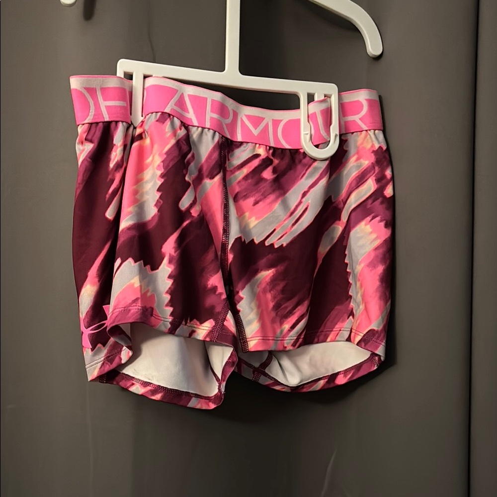 Under Armour Pink and White Athletic Shorts with Vibrant Design